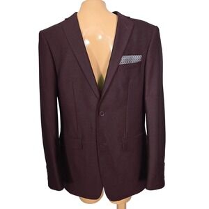 Men's Burgundy Houndstooth Blazer Sport Coat‎ Jacket with Pocket Square Size 36R